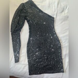One Shoulder Black and Silver sequin dress